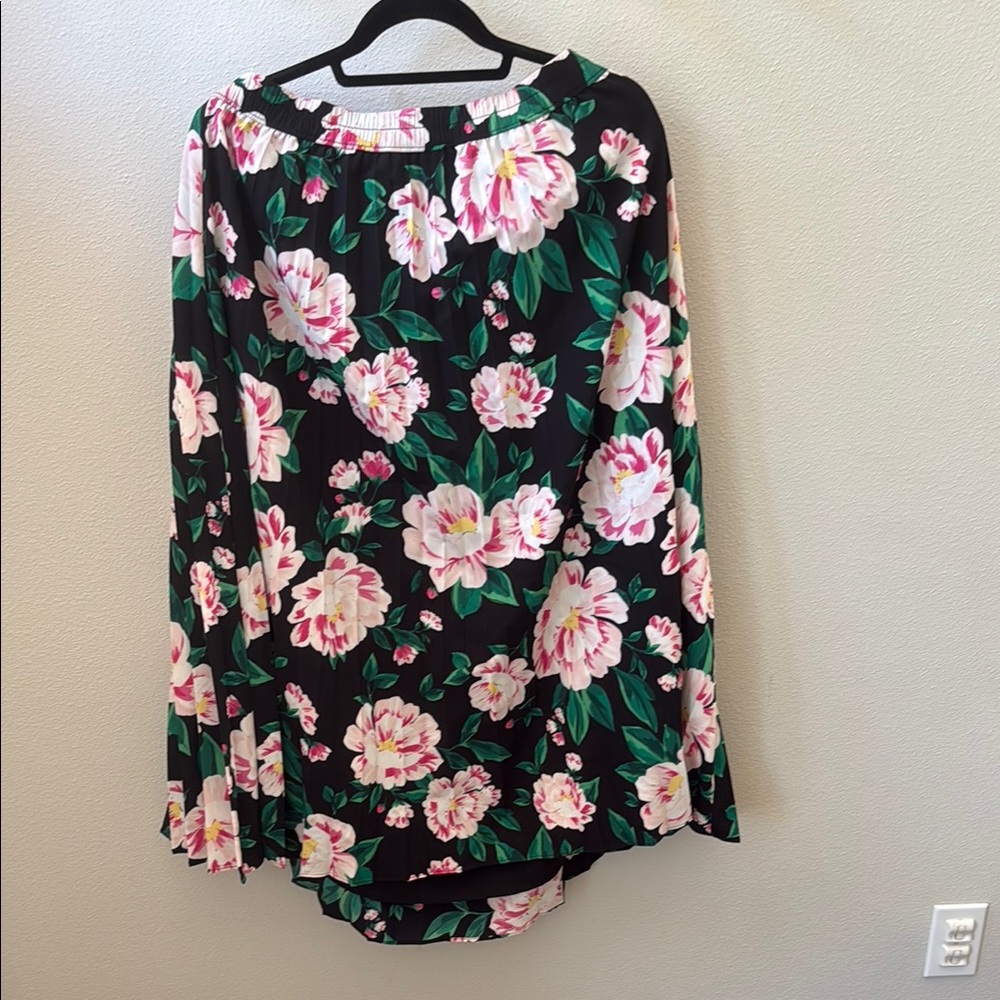 Pink and Green Relaxed Long Sleeve Blouse